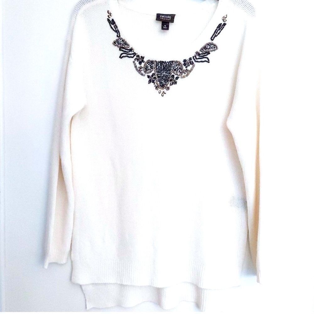 NICOLE Nicole Miller Embellished Beaded Sweater